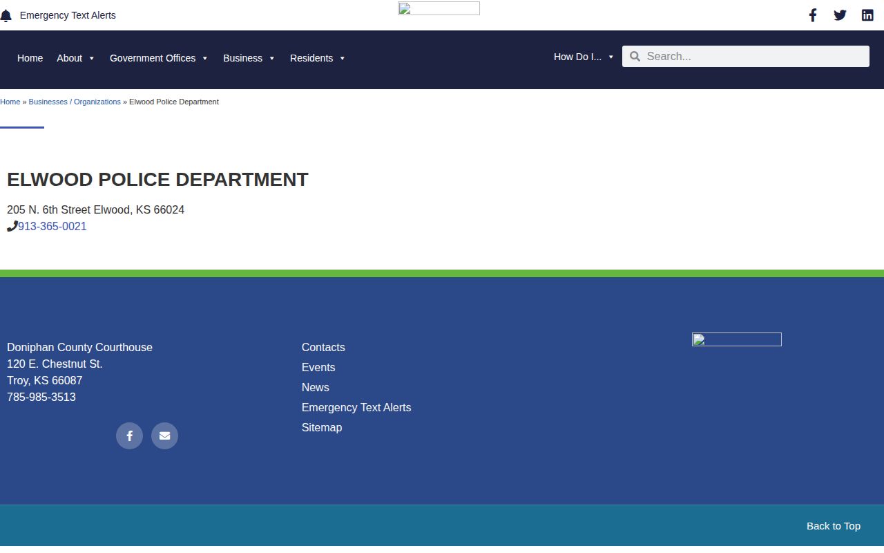 Elwood Police Department official contact source for Elwood arrest and booking records