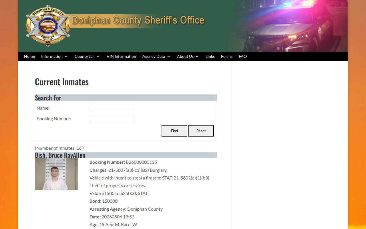 Doniphan County current inmate roster and busted mugshot search