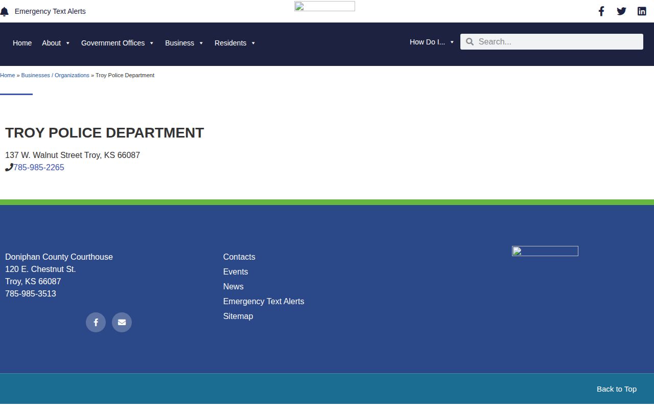 Troy Police Department official contact source for Troy arrest and booking records