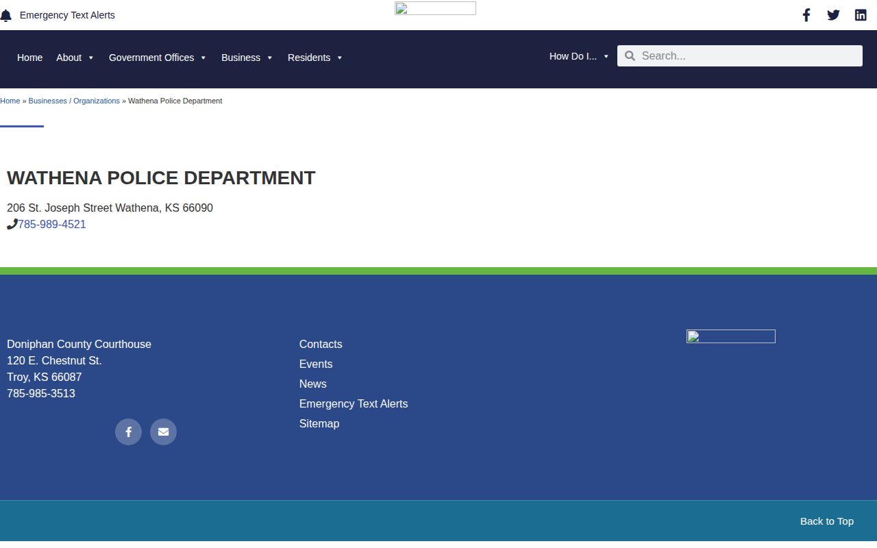 Wathena Police Department official contact source for Wathena arrest and booking records